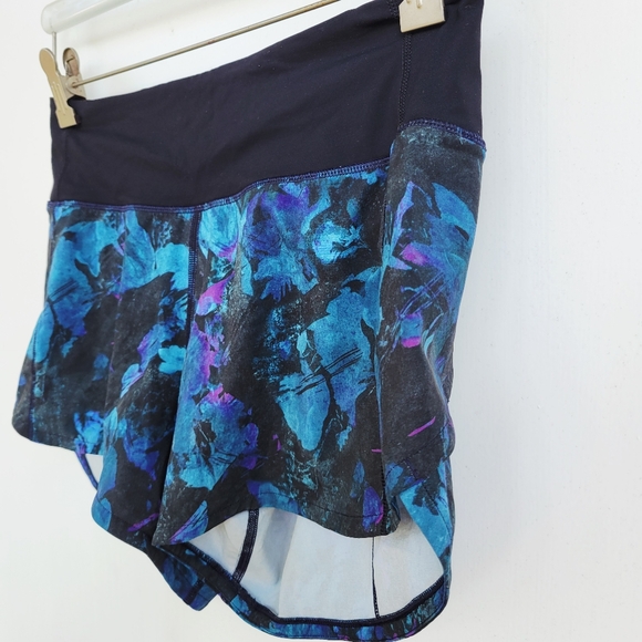 Lululemon Speed Up Short Long 4" Floral Shift Blue Multi Black Tall Size 4 - Picture 5 of 16
